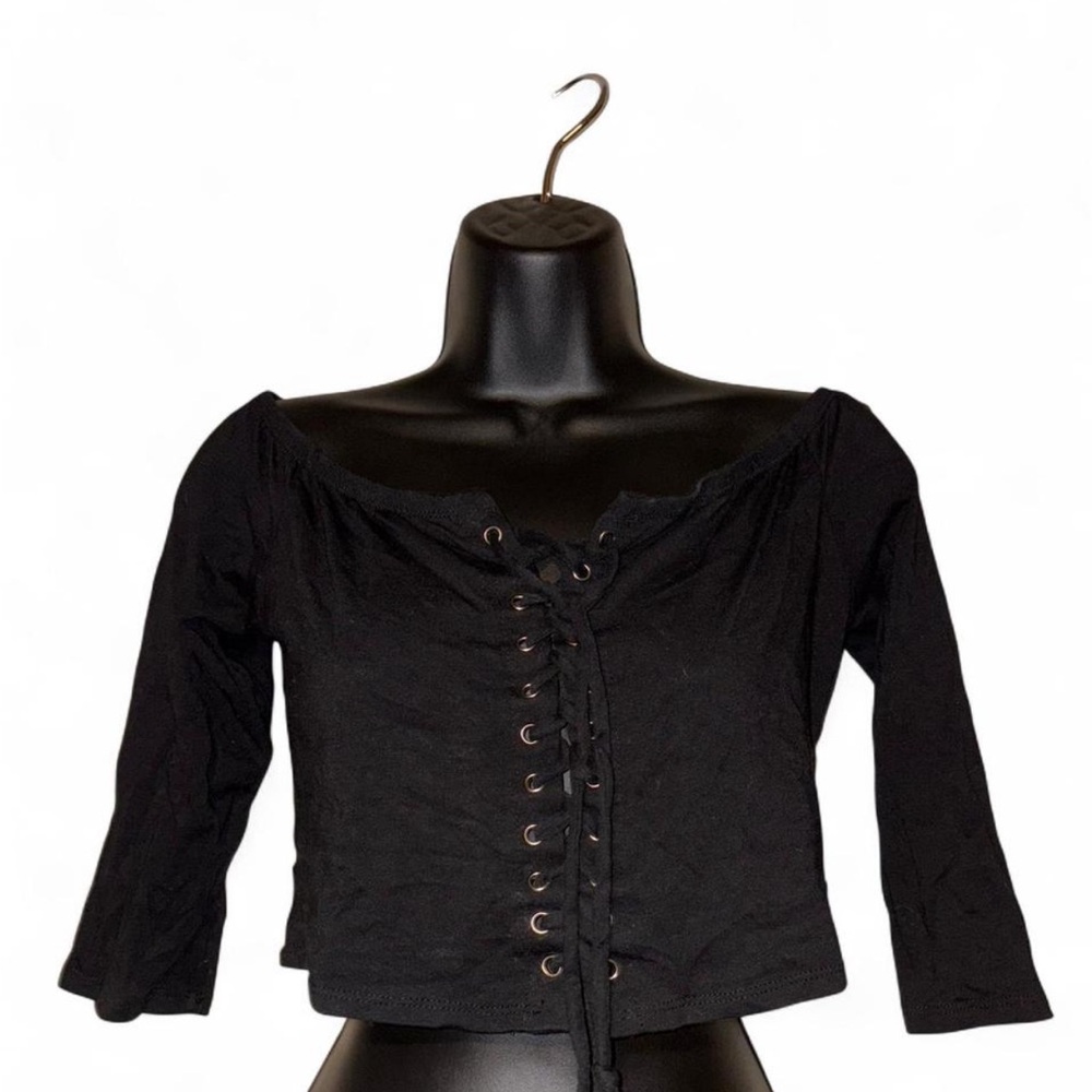 Fashion Nova Black Lace-Up Blouse